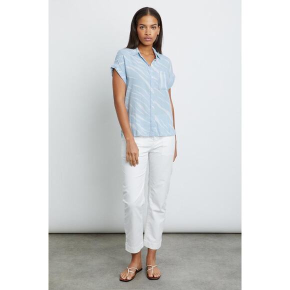 RAILS Lex Shirt in Light Vintage Zebras Size XS Blue White Stripe Tencel Raw Hem - Picture 4 of 16